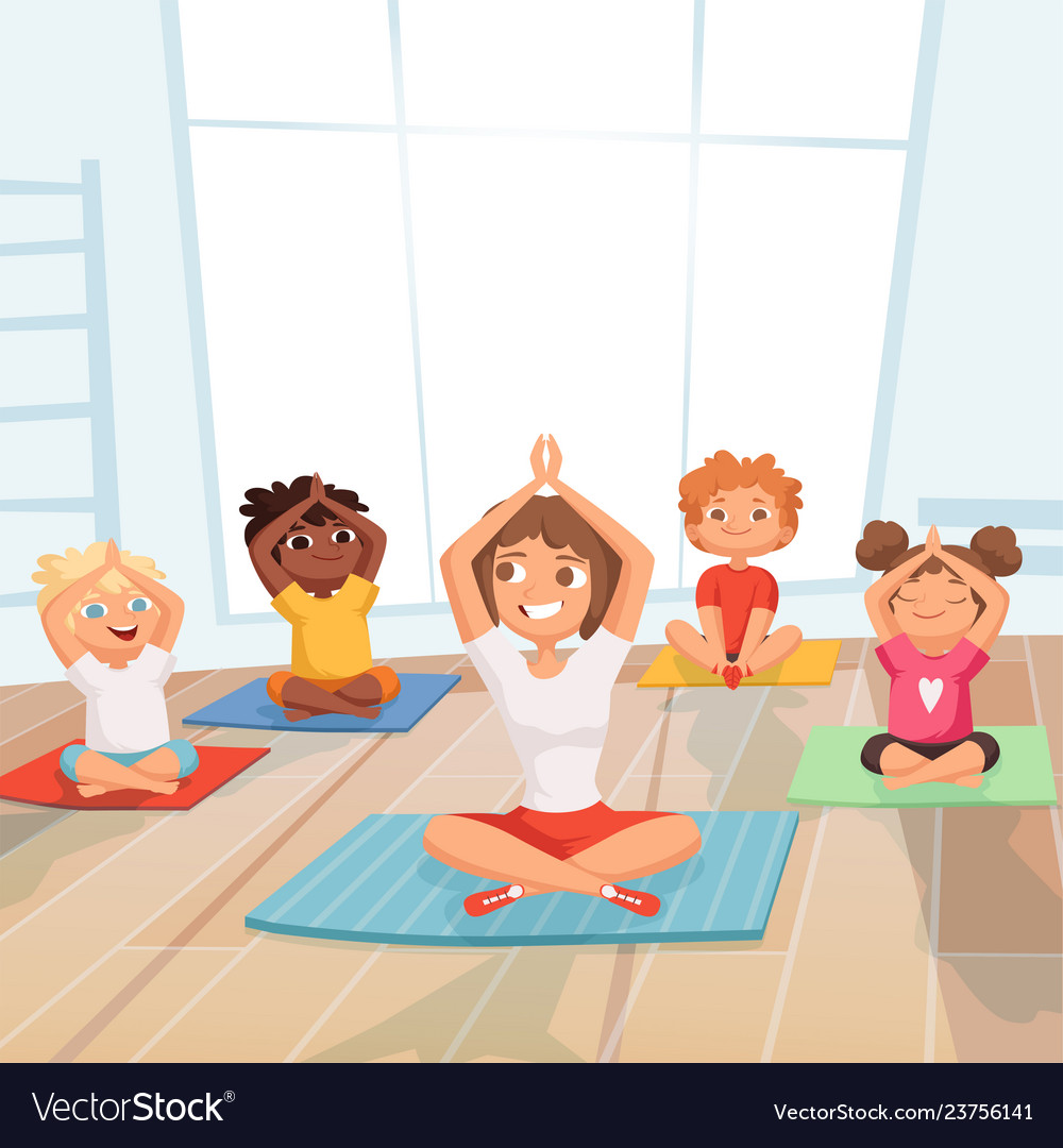 Yoga Kids Group Children Making Exercises Vector Image