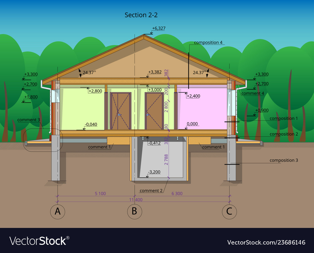 Architectural section of a one-storey residential