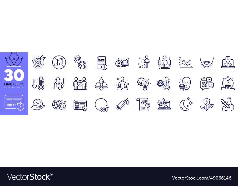 Bitcoin chart 360 degrees and chin line icons vector image Bitcoin chart 360 degrees and chin line icons