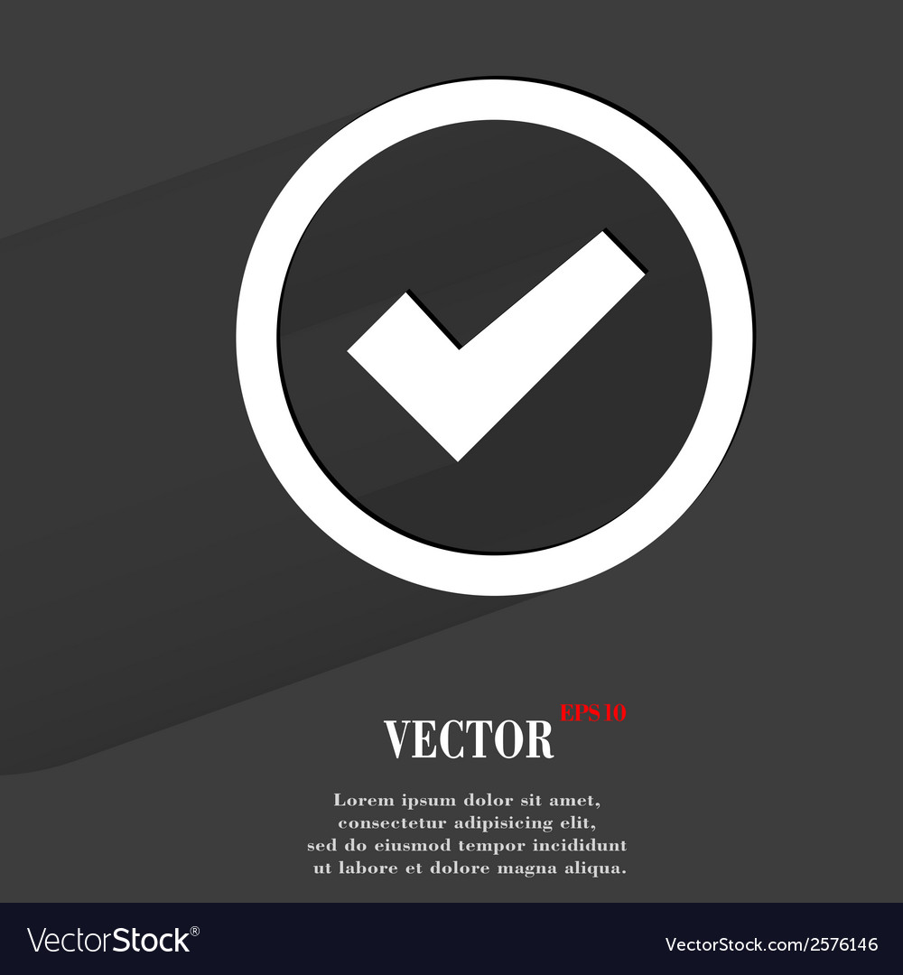 Check mark flat modern web button with long shadow