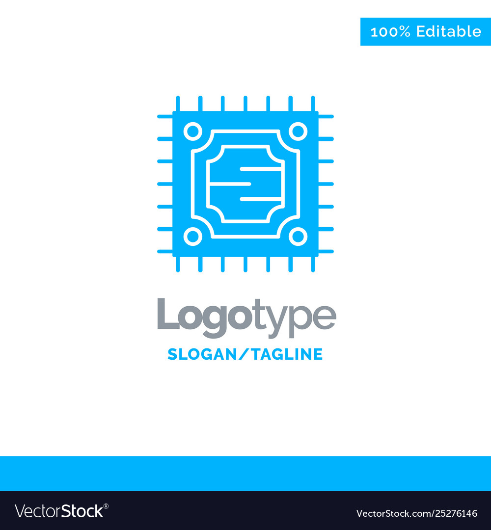 Cpu microchip processor blue solid logo template