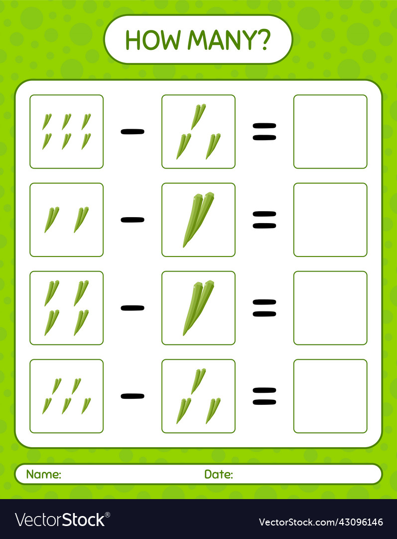 How many counting game with okra worksheet vector image How many counting game with okra worksheet