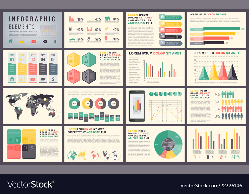 Infographic elements with world map and charts vector image Infographic elements with world map and charts