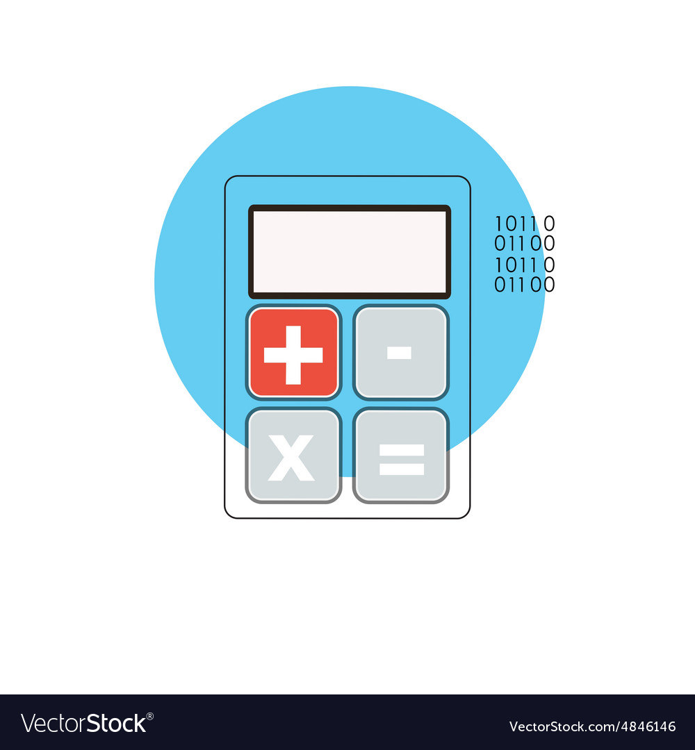 Line icon with flat graphics element of calculator
