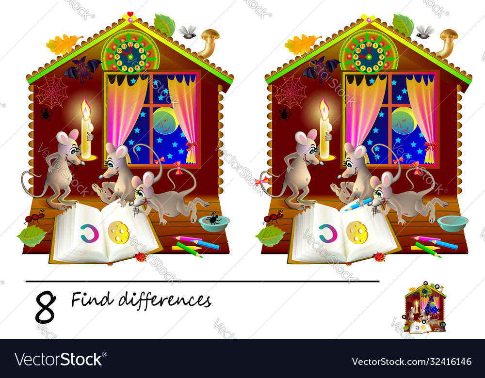 Logic puzzle game for children need to find 8 Vector Image Logic puzzle game for children need to find 8
