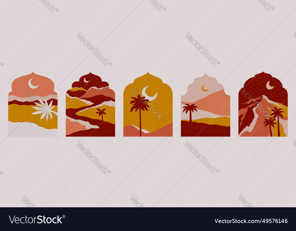 Oriental Stil islamische Fenster Nacht Wüste Blick vector image Oriental Stil islamische Fenster Nacht Wüste Blick