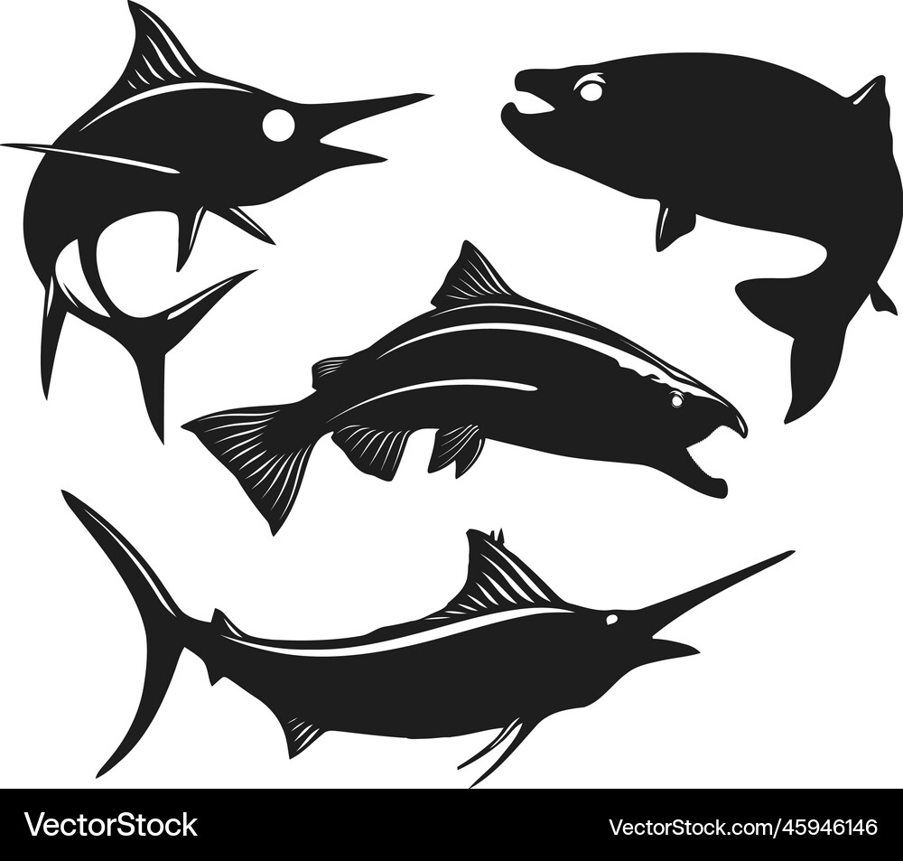Salmon fish isolated silhouettes Royalty Free Vector Image
