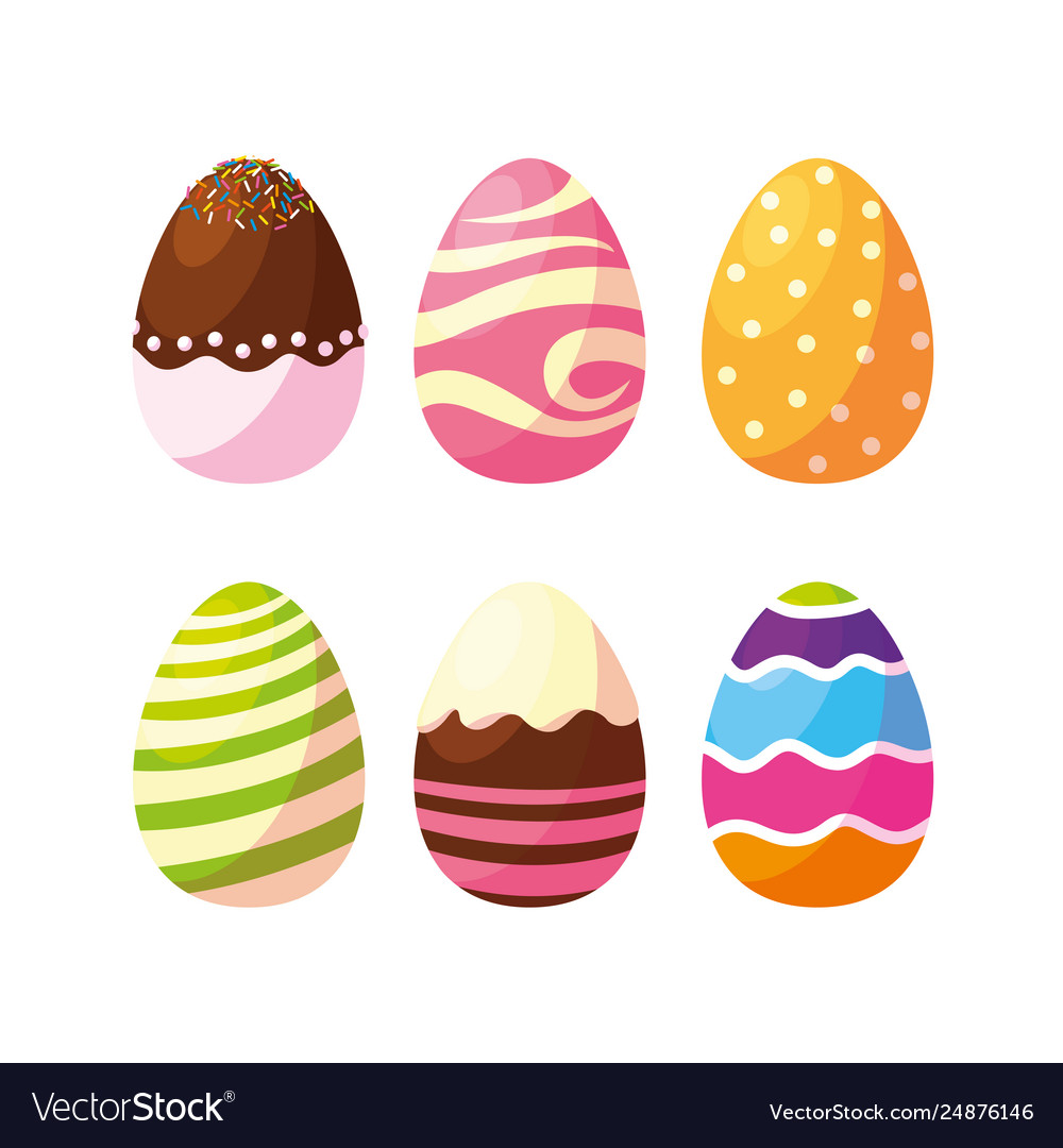 Set Decorated Easter Eggs With Candies Royalty Free Vector
