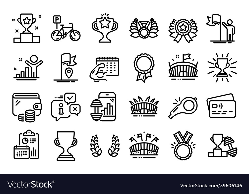Set of trophy leadership and whistle line vector image Set of trophy leadership and whistle line