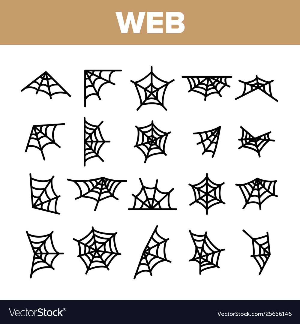 Spider web cobweb linear icons set vector image Spider web cobweb linear icons set