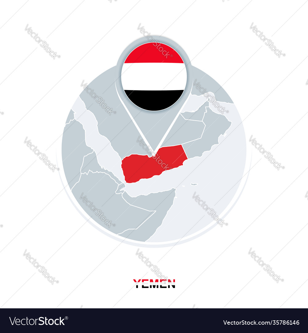 Yemen map and flag icon with highlighted