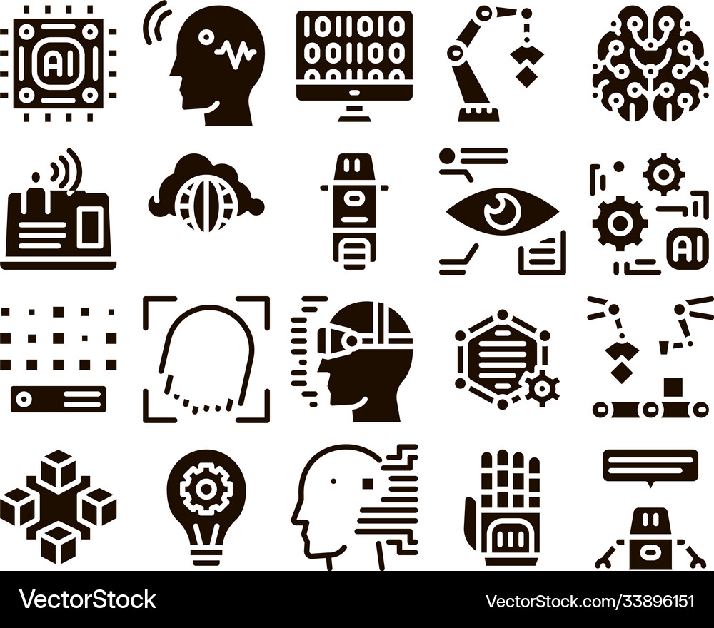 Artificial intelligence thin icons set Royalty Free Vector