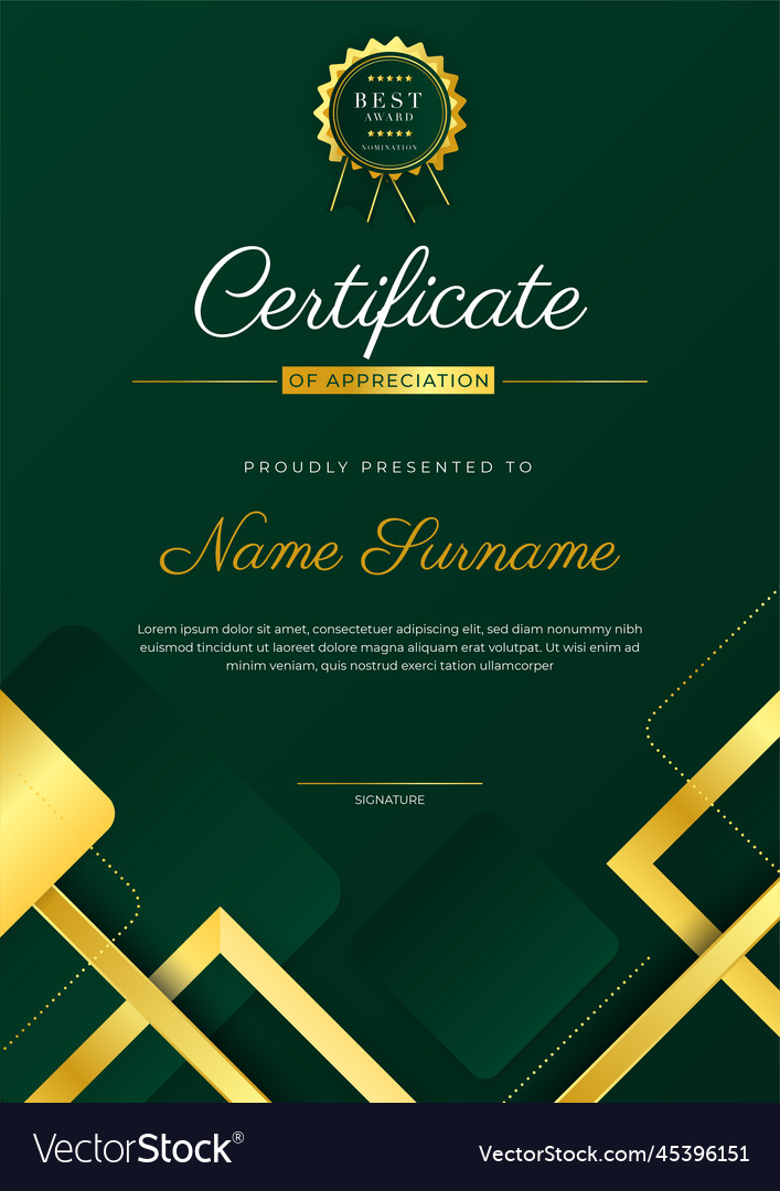 Certificate Green Template With Modern Luxury Vector Image 5341