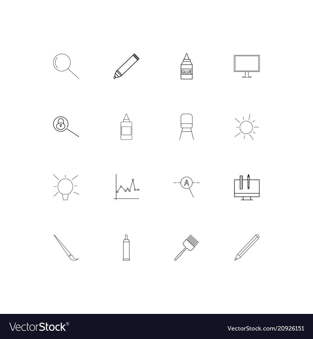 Creative process and design linear thin icons set
