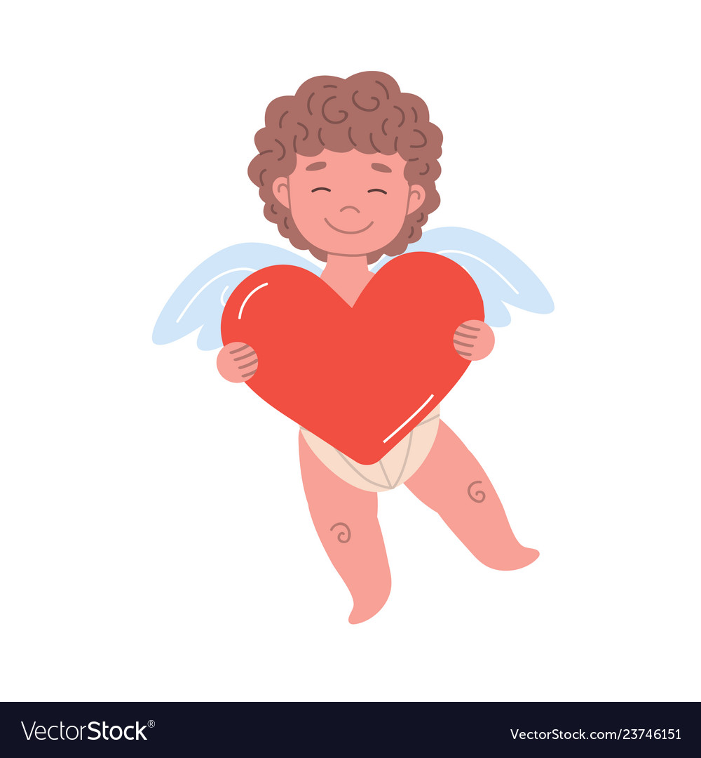 Cupid character holding a big heart Royalty Free Vector