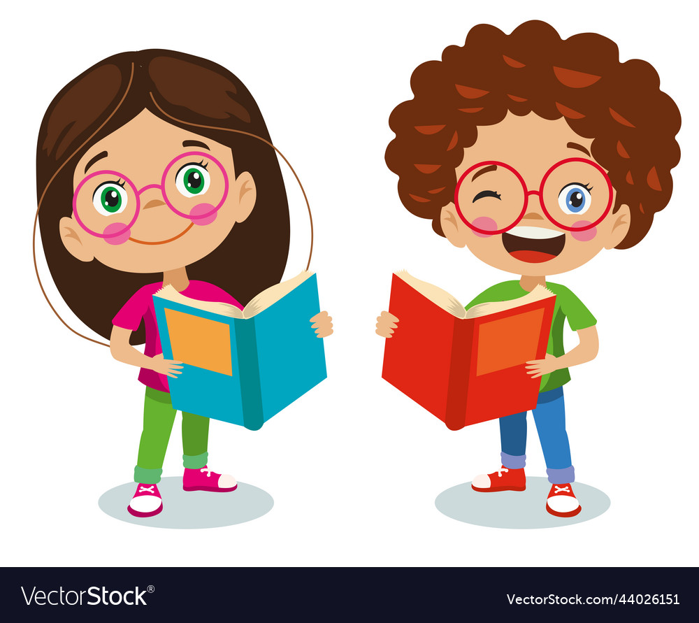 Cute boys and girls reading books Royalty Free Vector Image