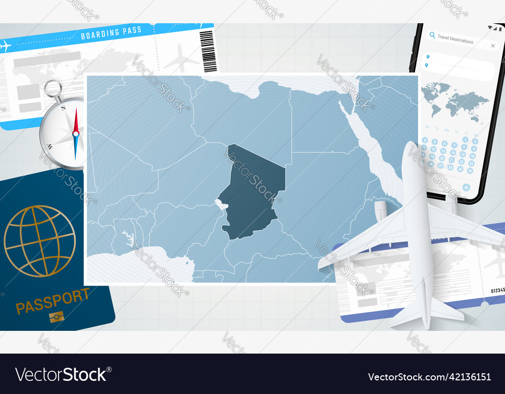 Journey to chad with a map of background