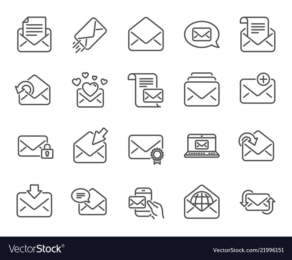 Mail messages line icons set of newsletter e Vector Image Mail messages line icons set of newsletter e