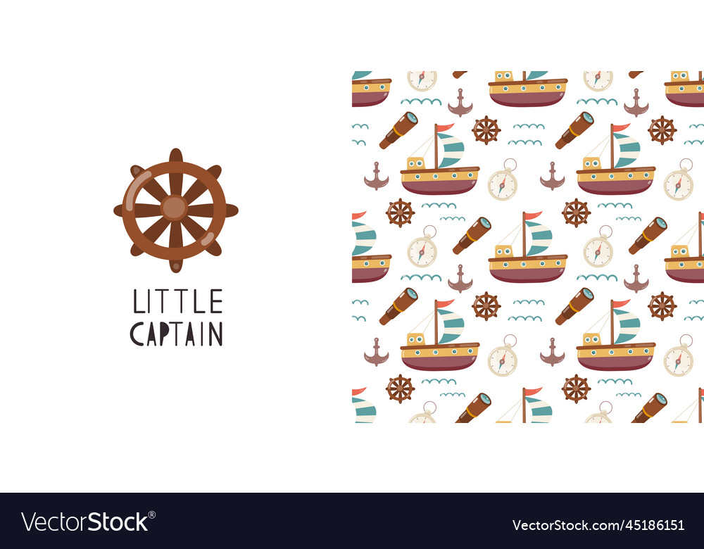 Nautical print card and seamless pattern vector image Nautical print card and seamless pattern