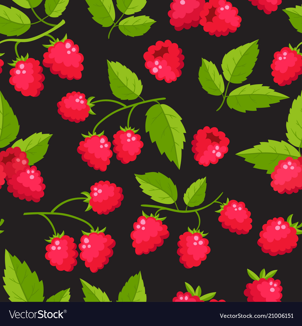 Seamless pattern with cartoon raspberries