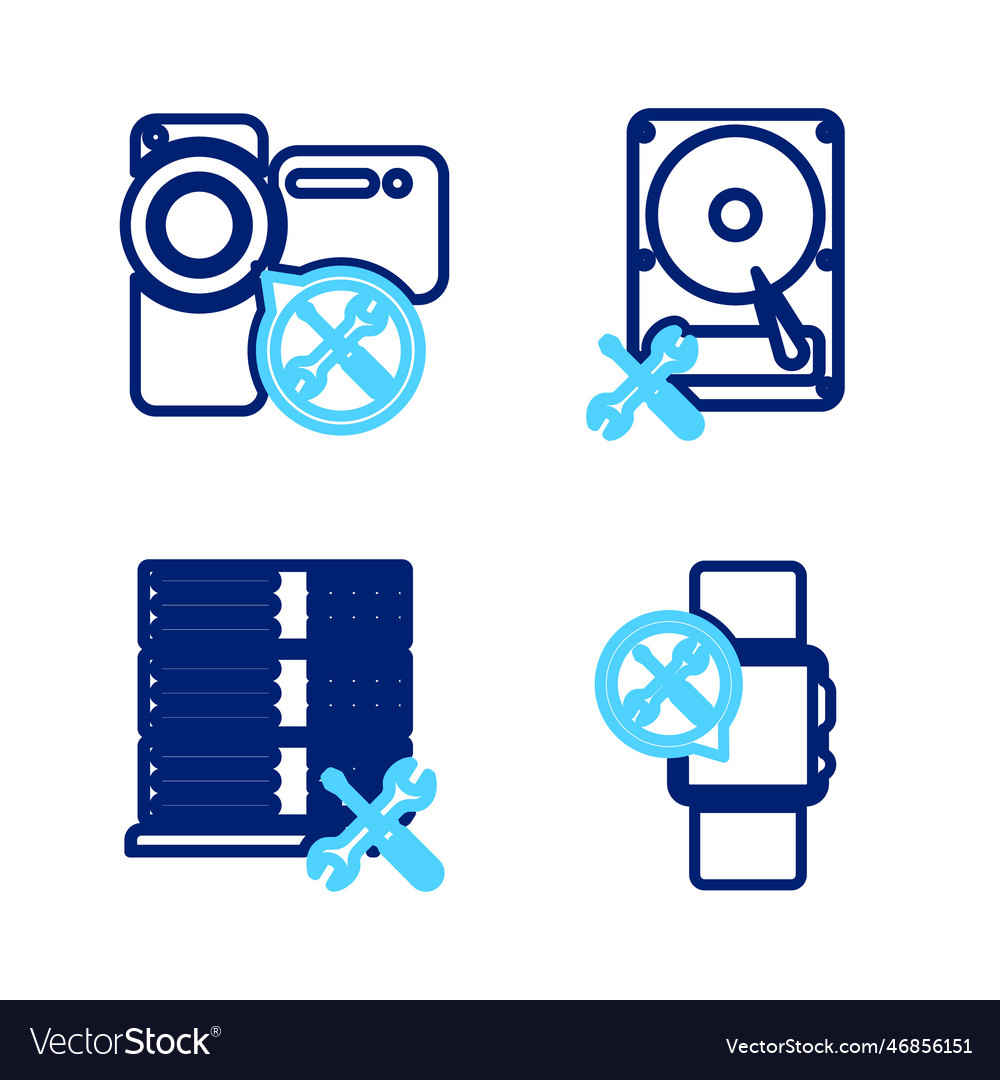 Set line smartwatch service database server hard Vector Image Set line smartwatch service database server hard