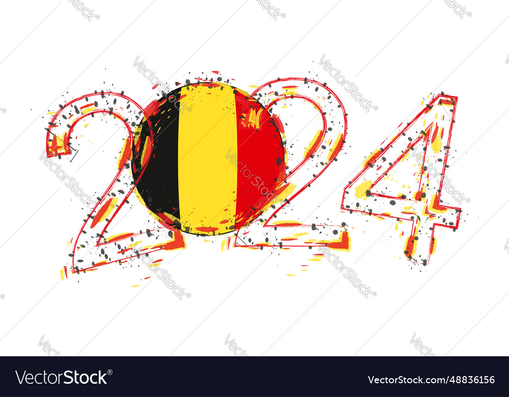 2024 year in grunge style with flag of belgium