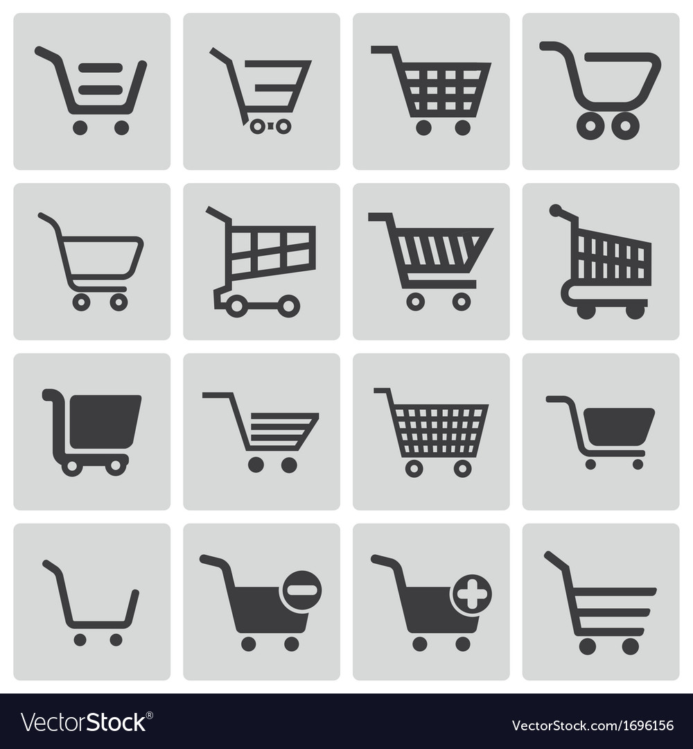 Black shopping cart icons set