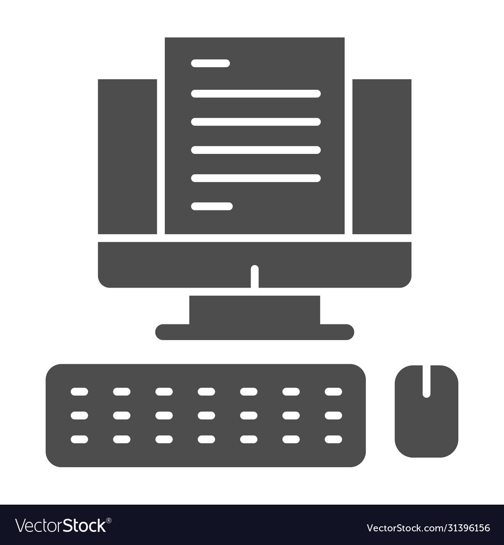 Computer monitor with document solid icon vector image Computer monitor with document solid icon