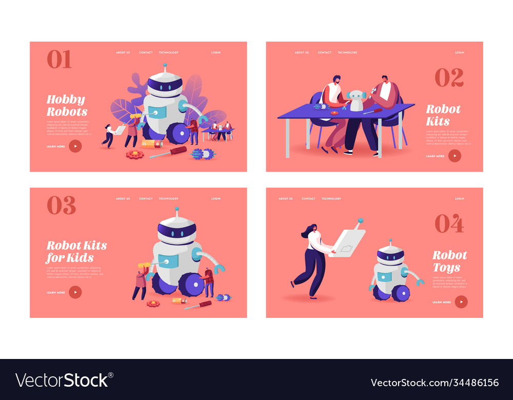 Cyborg creating robotics hobby landing page vector image Cyborg creating robotics hobby landing page