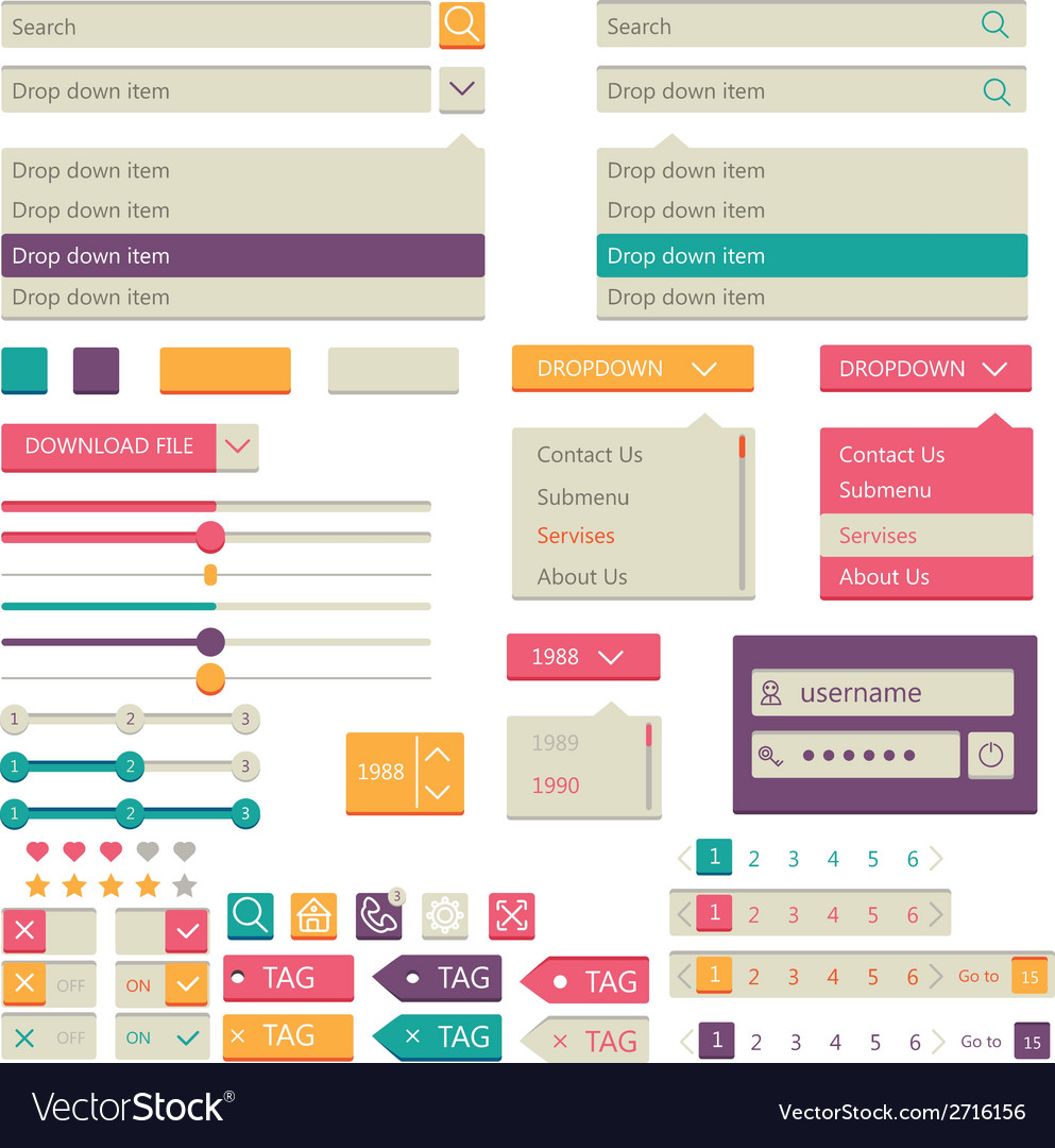 Flat elements design ui set