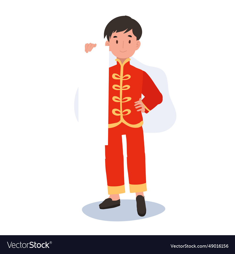 Happy little kid in chinese traditional costume Vector Image