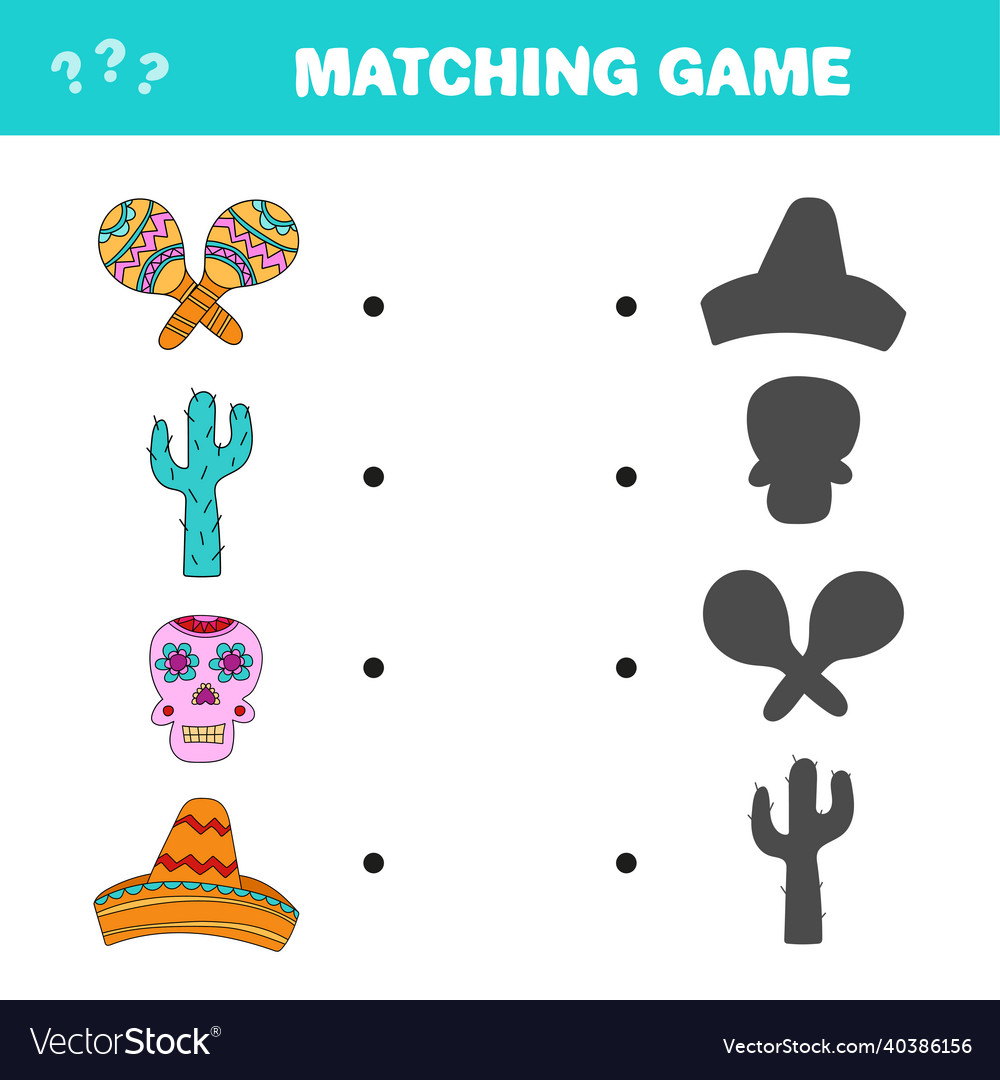 Matching game find the correct shadow of items vector image Matching game find the correct shadow of items
