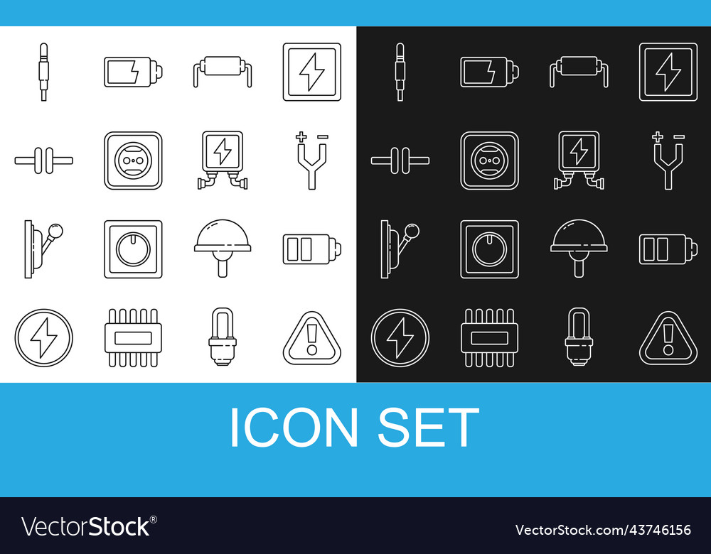 Set line exclamation mark in triangle battery vector image Set line exclamation mark in triangle battery