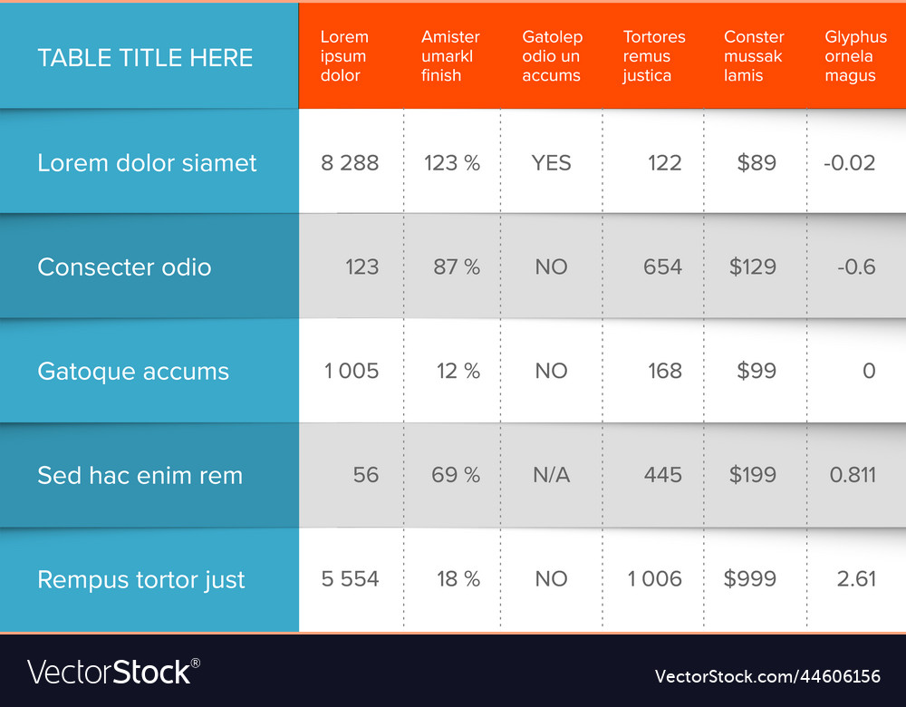 Simple stylized data table layout template Vector Image