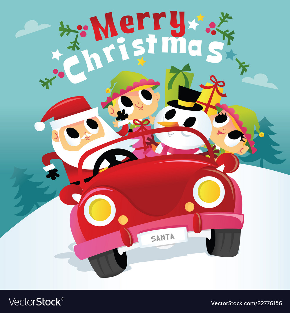 Super cute christmas santa and friends road trip
