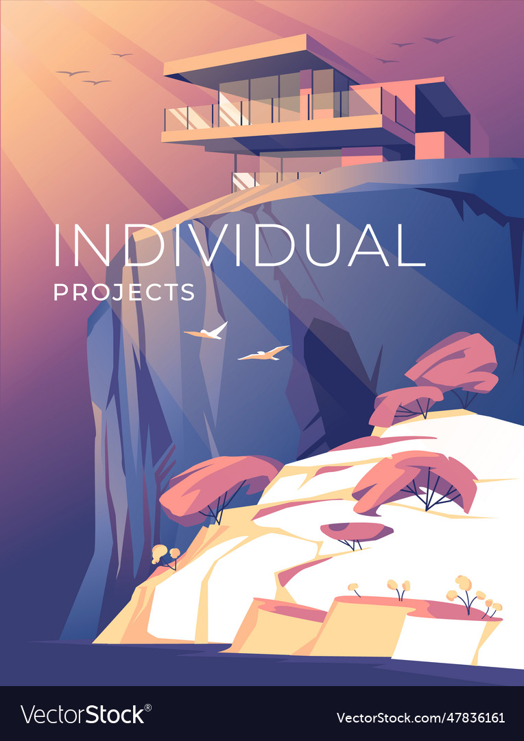 A house of modern architecture on steep hill Vector Image