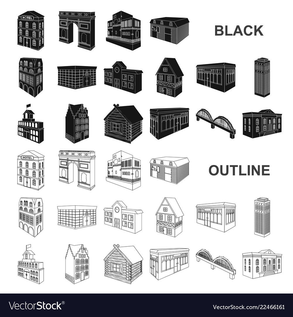 Building and architecture black icons in set