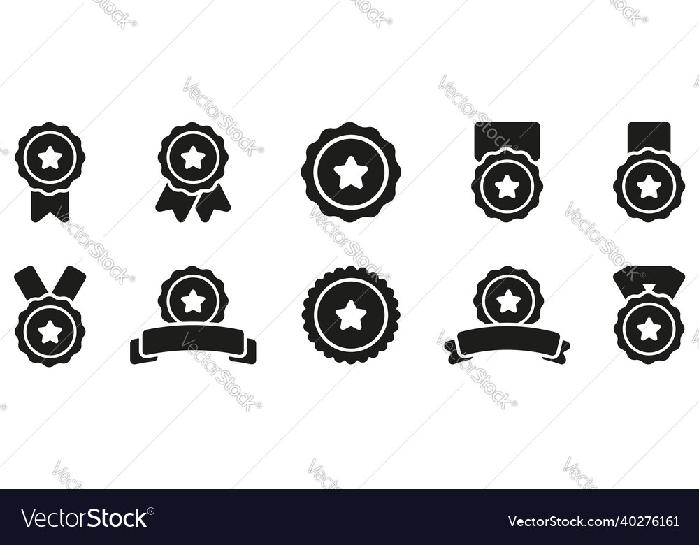 Collection of black medals with ribbon and stars