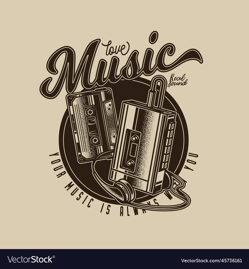 Emblem with the image of a cassette player Vector Image Emblem with the image of a cassette player