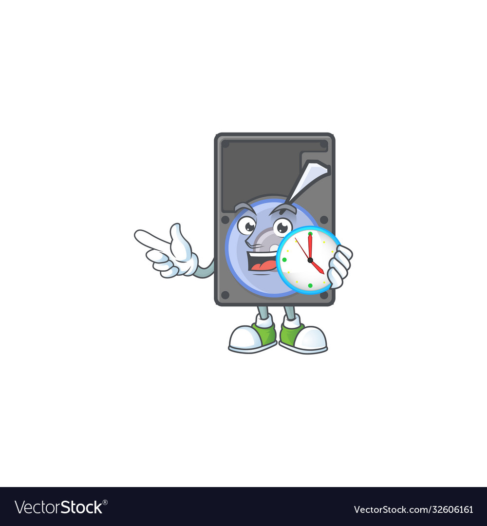 Hard disk cartoon character style with a clock Vector Image Hard disk cartoon character style with a clock