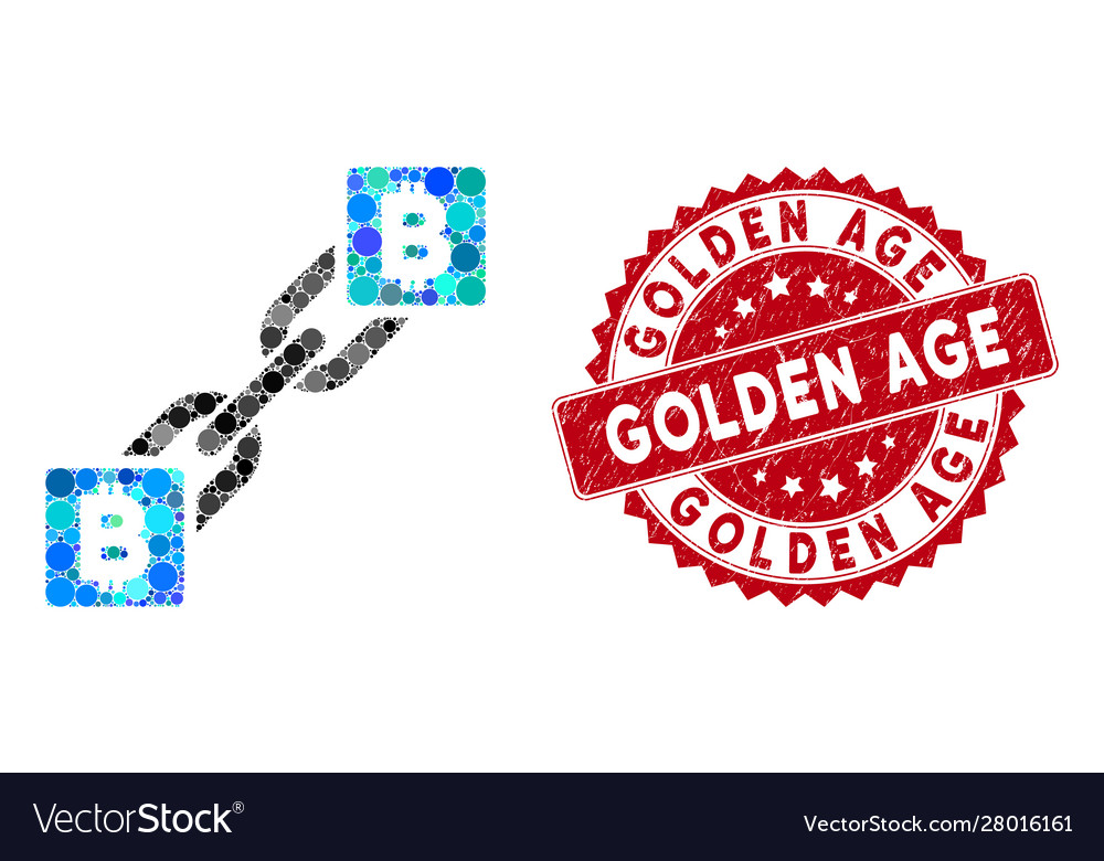 Mosaic bitcoin blockchain with textured golden age vector image Mosaic bitcoin blockchain with textured golden age