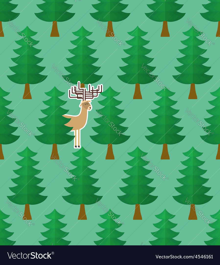 Seamless pattern with forest and deers