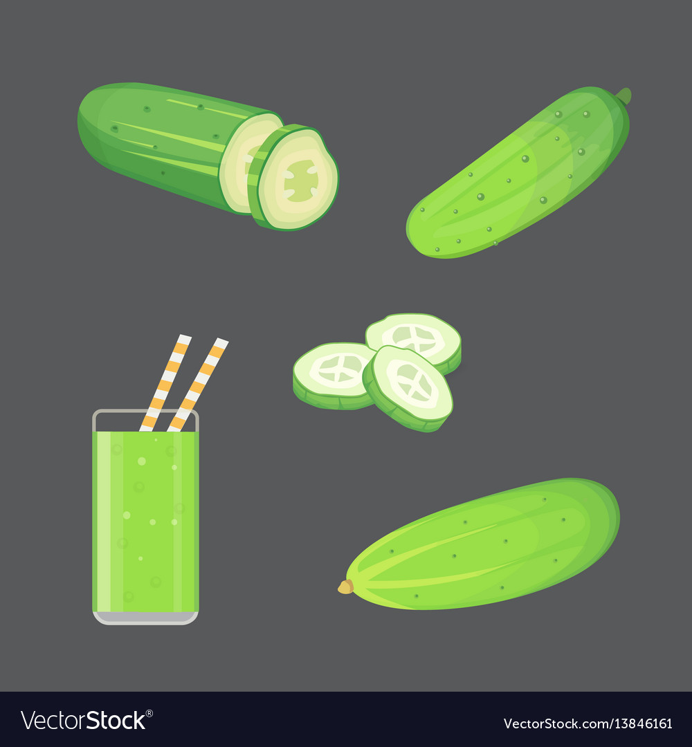 Set fresh cucumber sliced and isolated