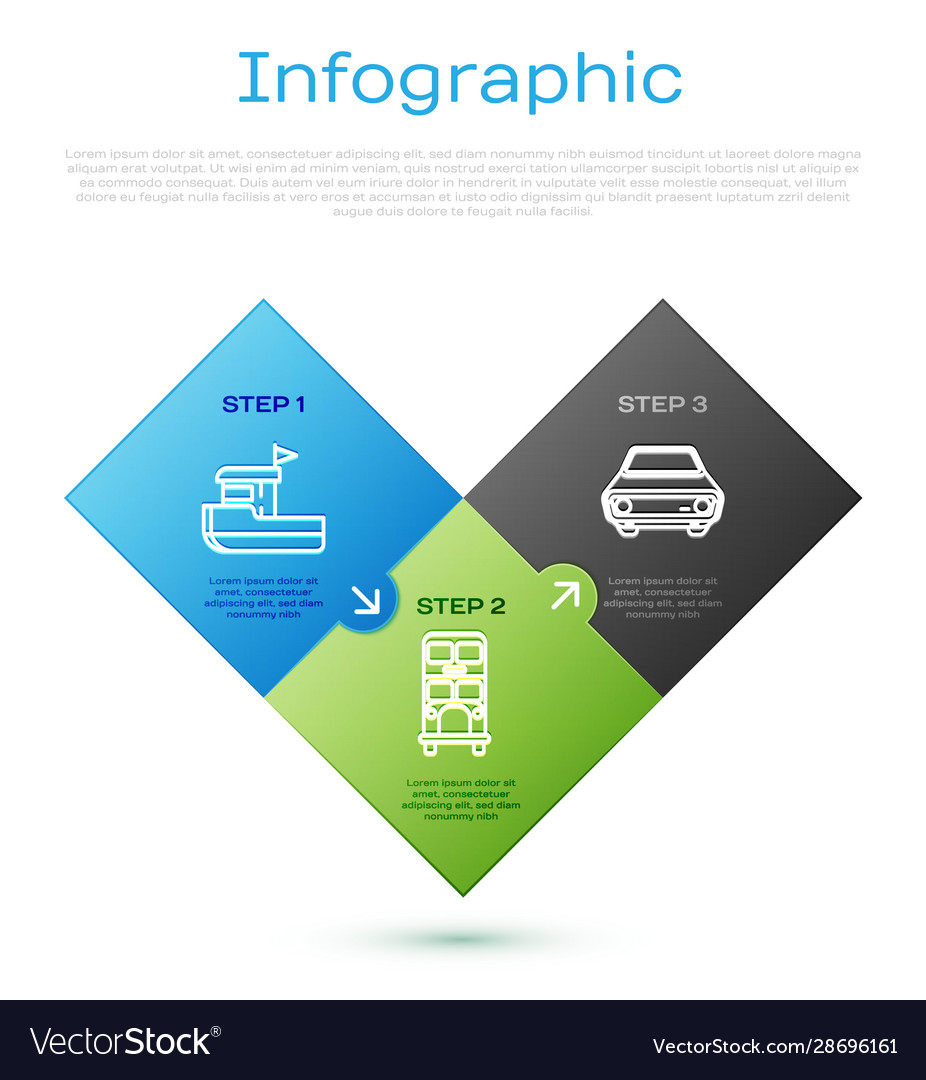 Set Linie Angelboot Auto und Doppeldecker Bus vector image Set Linie Angelboot Auto und Doppeldecker Bus