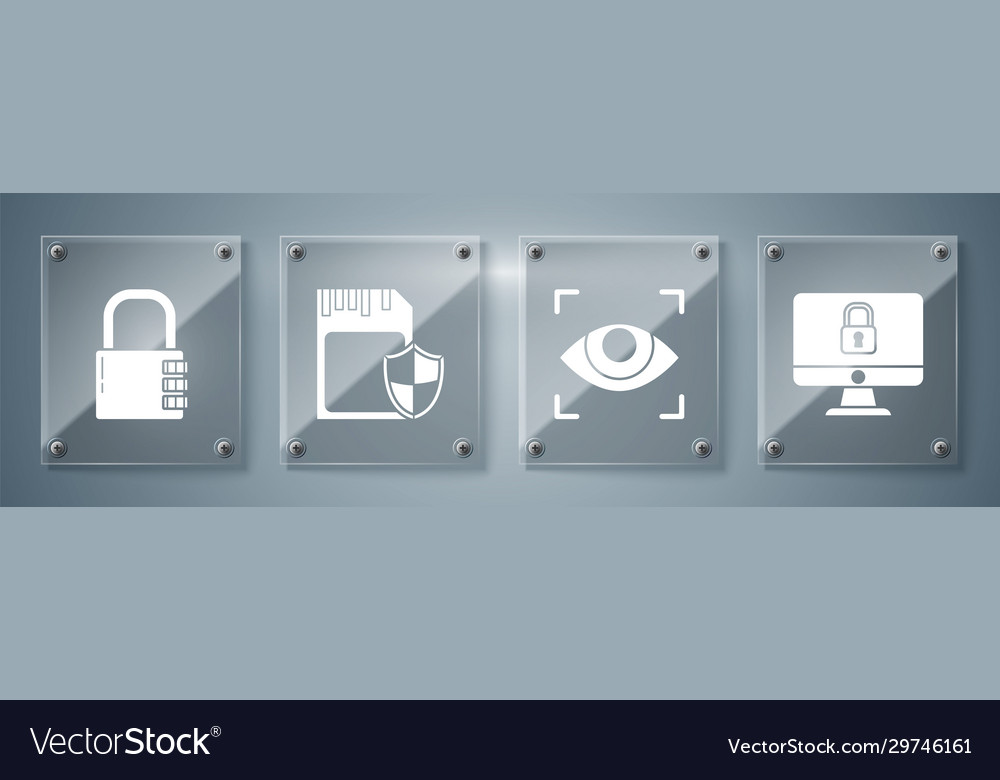Set lock on computer monitor screen eye scan sd vector image Set lock on computer monitor screen eye scan sd