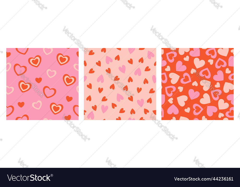Set of seamless patterns with hearts vector image Set of seamless patterns with hearts