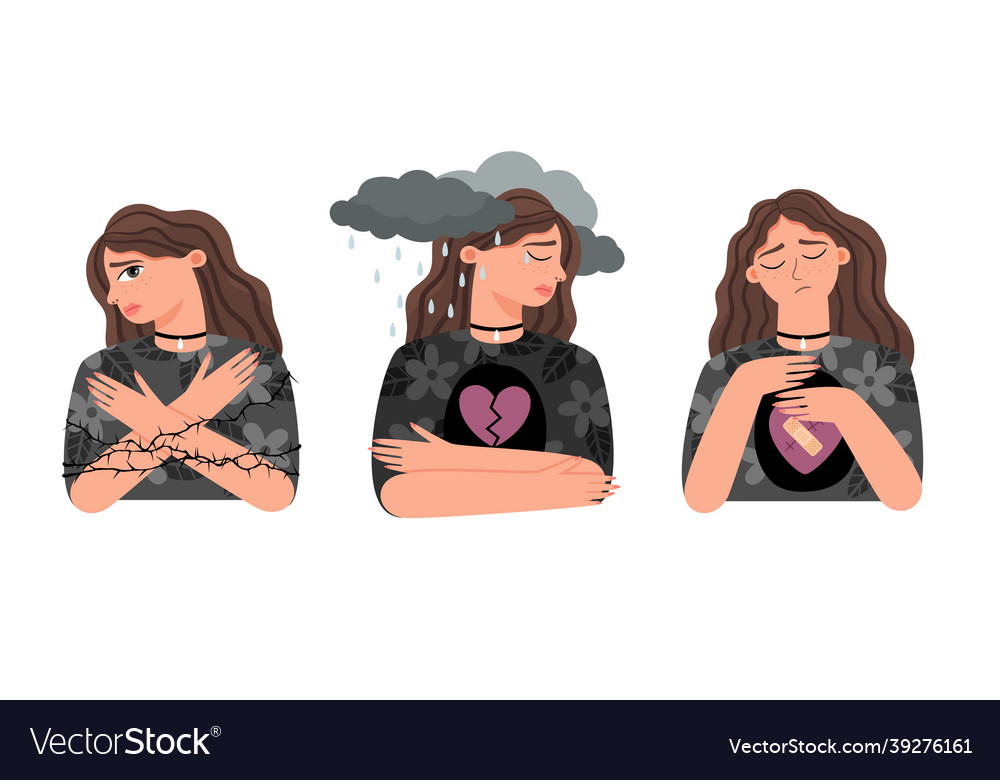 Unhappy love of girl cartoon woman with sad vector image Unhappy love of girl cartoon woman with sad