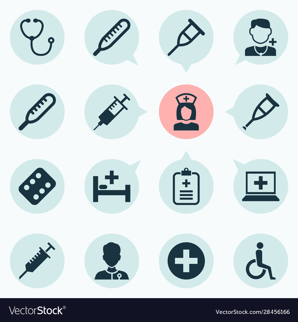 Antibiotic icons set with temperature computer