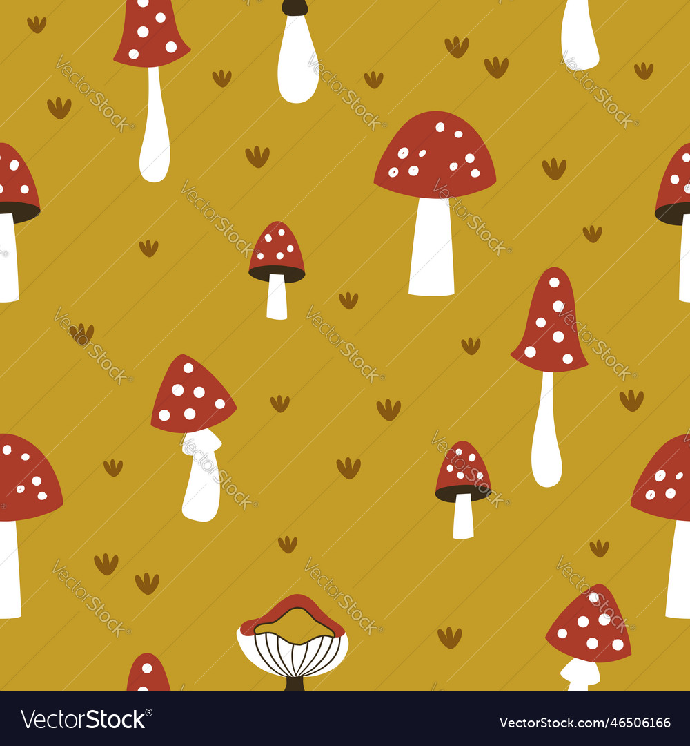 Cute seamless repeat with red mushrooms Royalty Free Vector