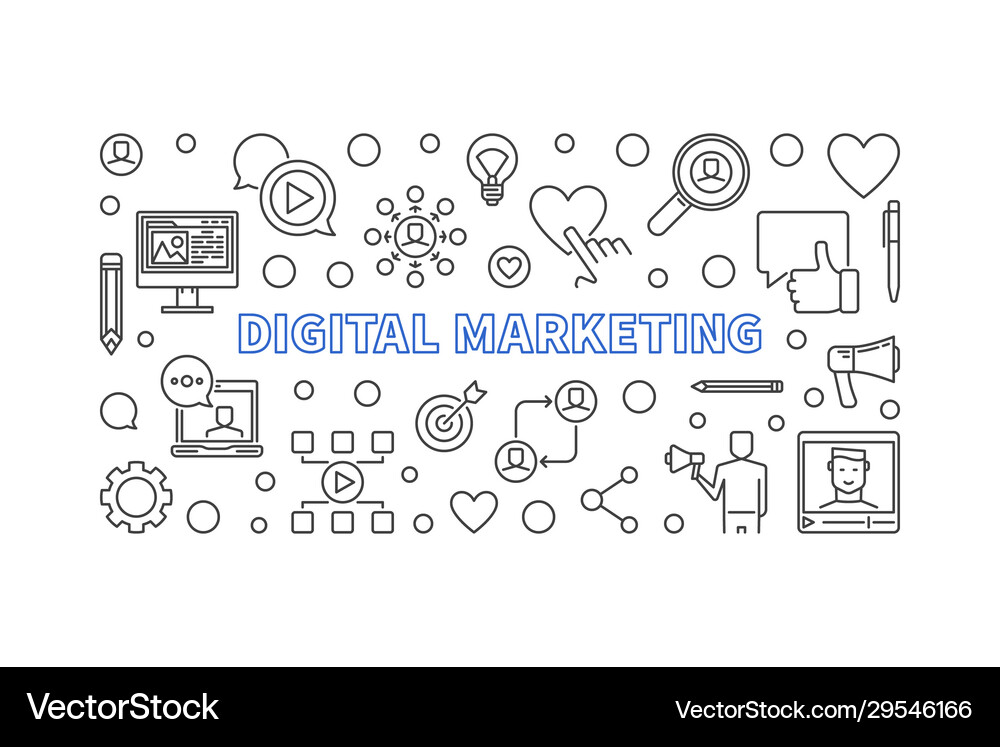 Digital marketing linear horizontal banner Vector Image
